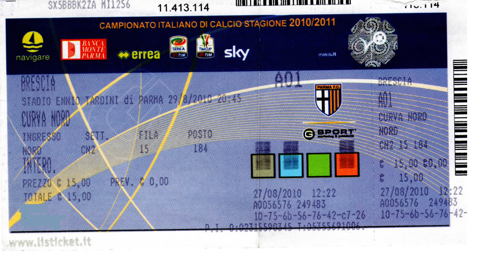 Biglietto PARMA - Brescia fatto in tabaccheria. Ora si farà alle biglietterie del Tardini.